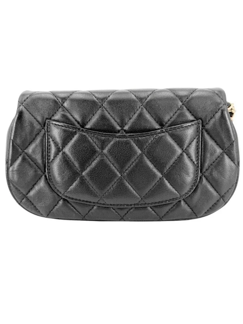 Chanel Shoulder Bag Quilted CC Logo Crossbody Chain Pochette Lambskin Black